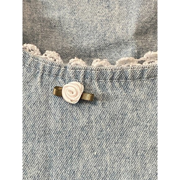 Vtg LA Chic Girls M Denim Dress Pockets Button Front USA Made Cottage Lace Kids - Picture 7 of 10